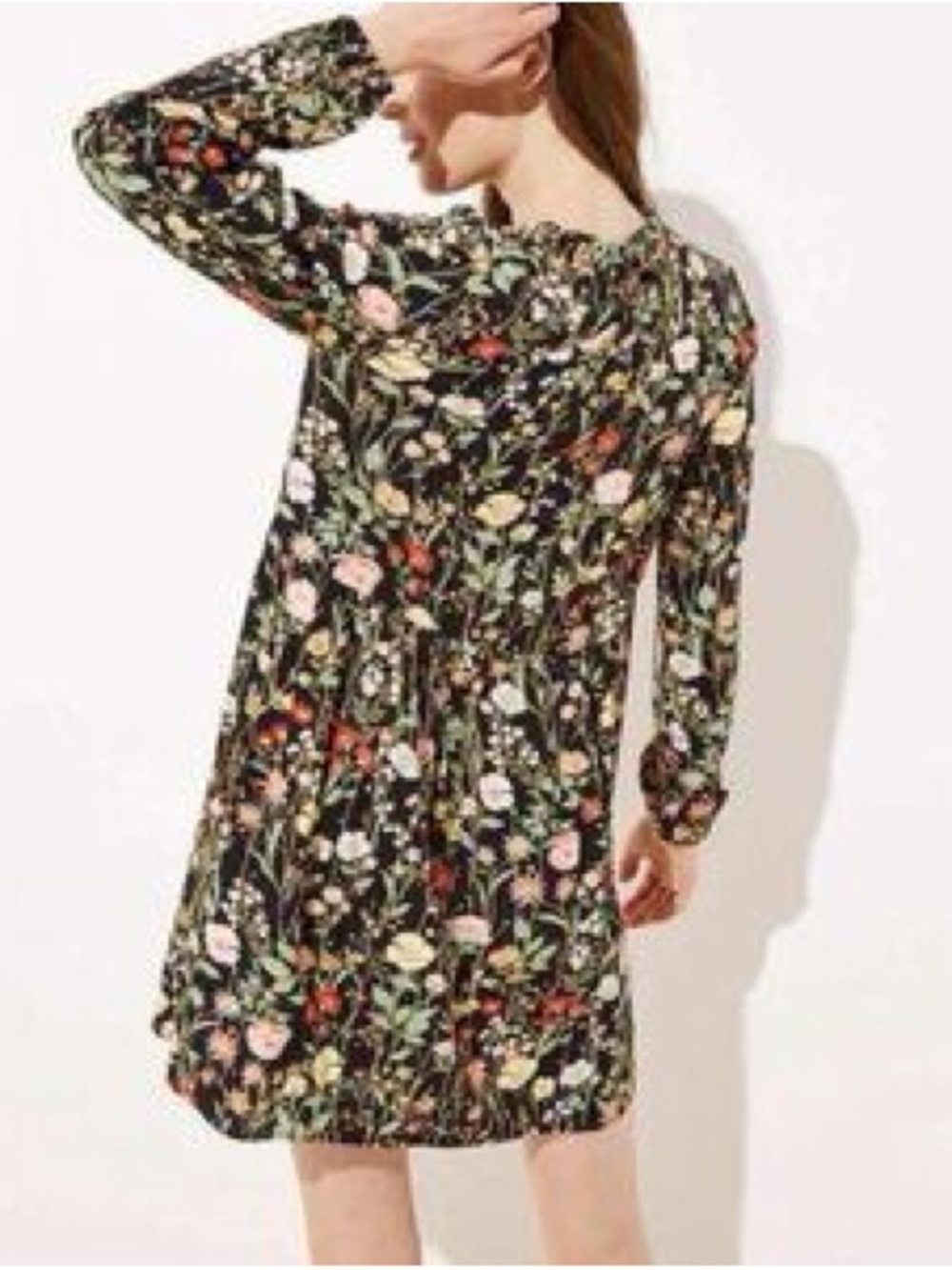 LOFT Black Floral Long-Sleeve Shift Dress Size XXL